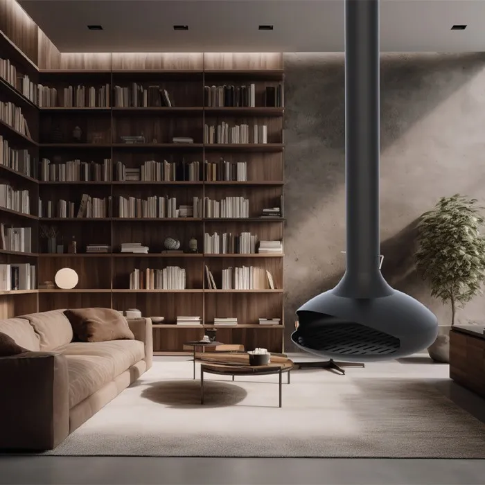 Suspended Indoor Wood Burning Fireplace